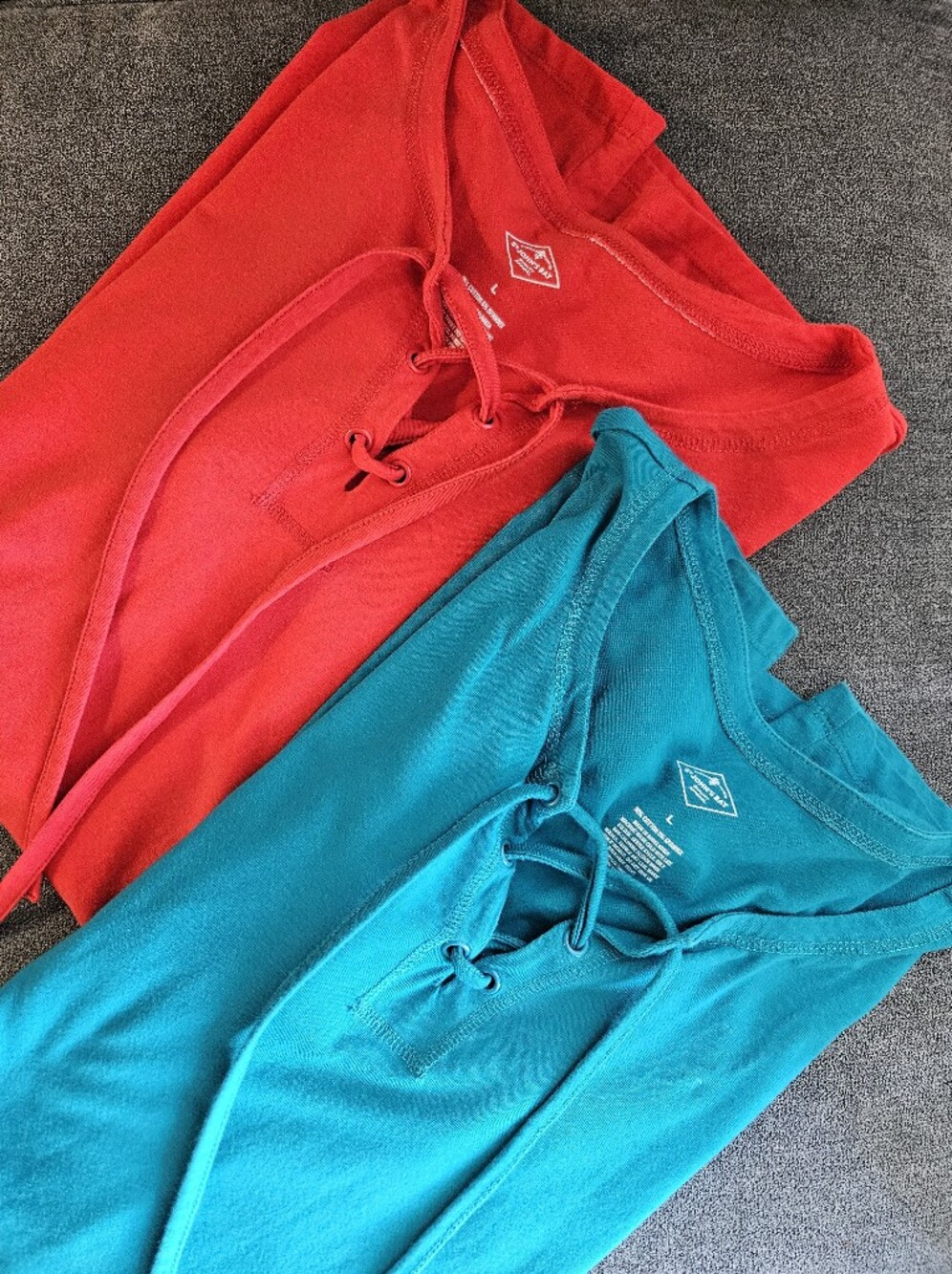 St. John's Bay Lace Up Tops Bundle Set of 2 Red Teal Blue Size L Cotton Stretch